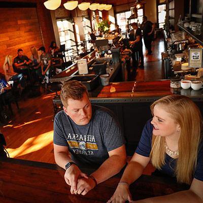 Students hanging out a local restaurant